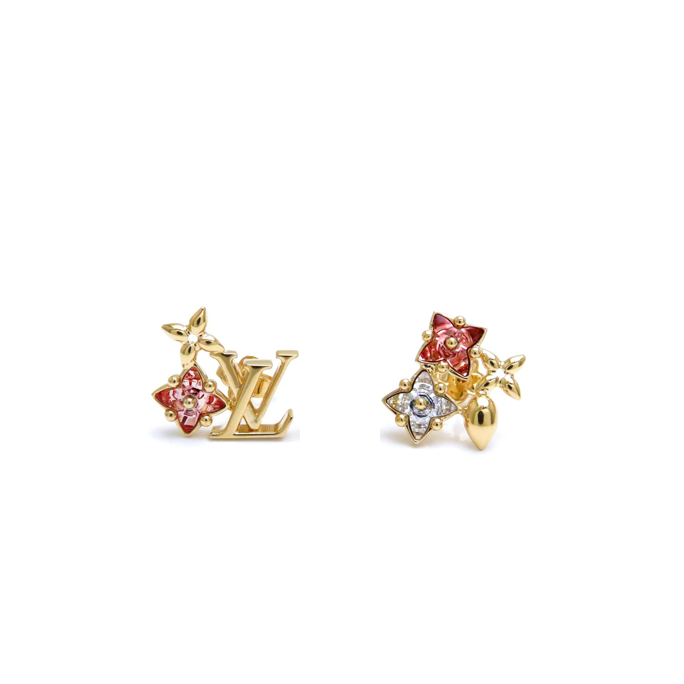 l**is V*t*n metal crystal loulougram monogram flowers earrings gold m00788